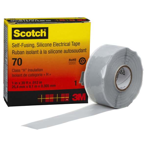Silicone Electrical Tape, 70, Scotch, 1 in W x 30 ft L, 12 mil thick, Gray, 1 Pack