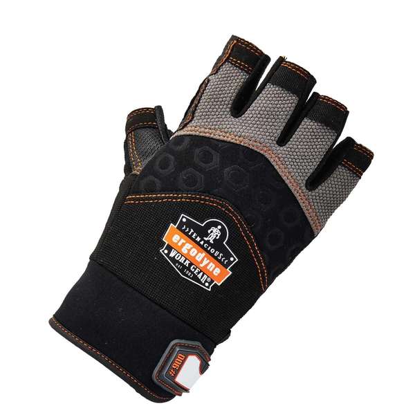 Half Finger Mechanics Impact Gloves, L, Black, Padded, Breathable Spandex