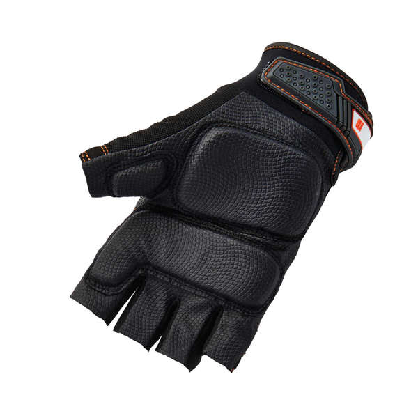 Half Finger Mechanics Impact Gloves, L, Black, Padded, Breathable Spandex