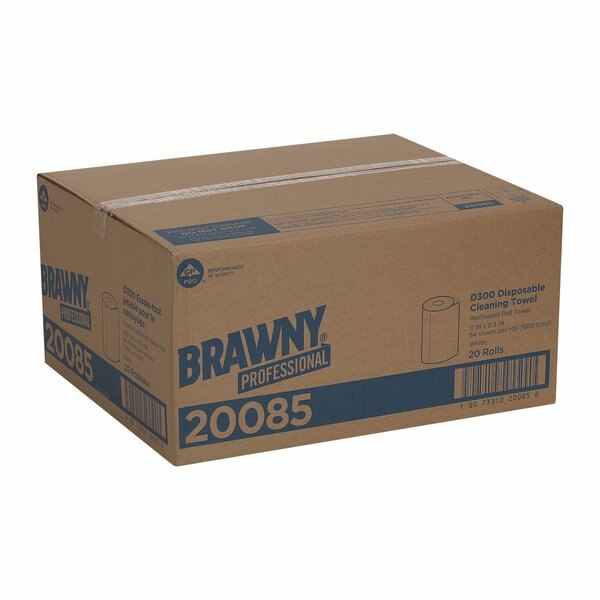 Dry Wipe Roll, Brawny D300, Poly Wrap, 60 ft, Double Recreped (DRC), 9 1/4 in x 11 in, White, 20 Pk