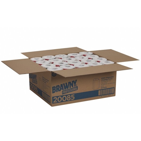 Dry Wipe Roll, Brawny D300, Poly Wrap, 60 ft, Double Recreped (DRC), 9 1/4 in x 11 in, White, 20 Pk
