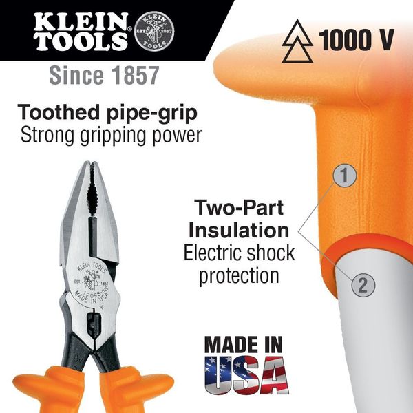 8 7/8 in Linemans Plier High Leverage w/ Wire Crimper, Steel