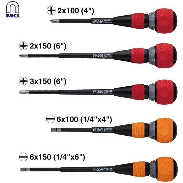 BALL GRIP Ratchet Screwdriver 5PC. Set