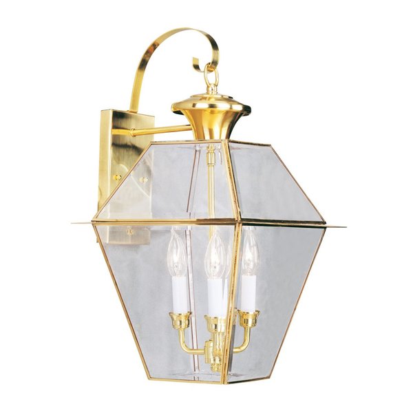 Westover 3 Light Polished Brass Outdoor Wall Lantern