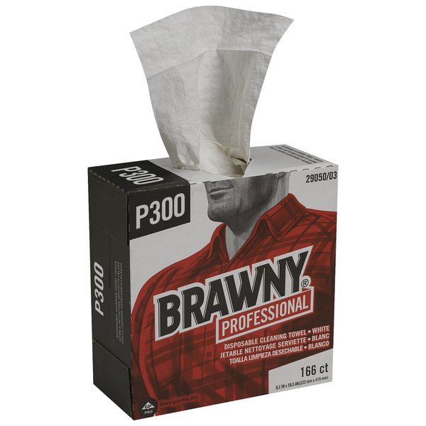 Dry Wipe Brawny Pro P200, Dispenser Box, 9 1/4 in x 16 1/2 in, 166 Sheets, White, 5 Pack
