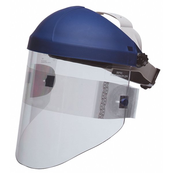 Single Crown Headgear for Faceshield, Thermoplastic, Dielectric Protection, Ratchet, Blue