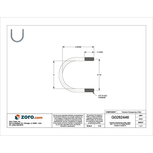 Vibration-Dampening U-Bolt, 1/2