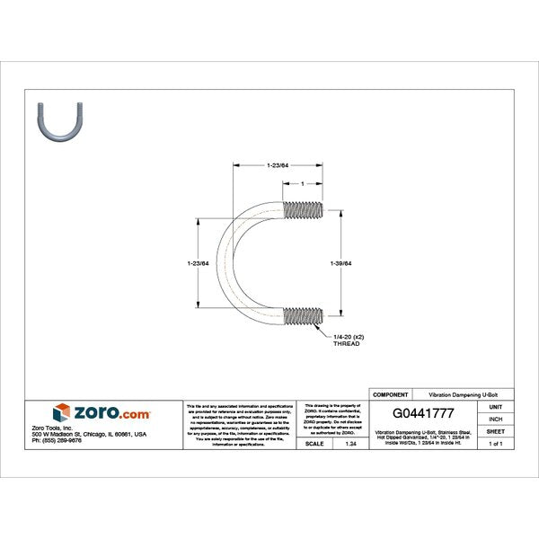 Vibration-Dampening U-Bolt, 1/4