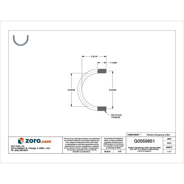 Vibration-Dampening U-Bolt, 3/8