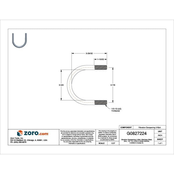 Vibration-Dampening U-Bolt, 1/2