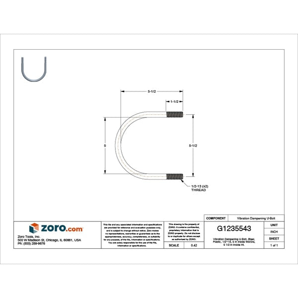 Vibration-Dampening U-Bolt, 1/2