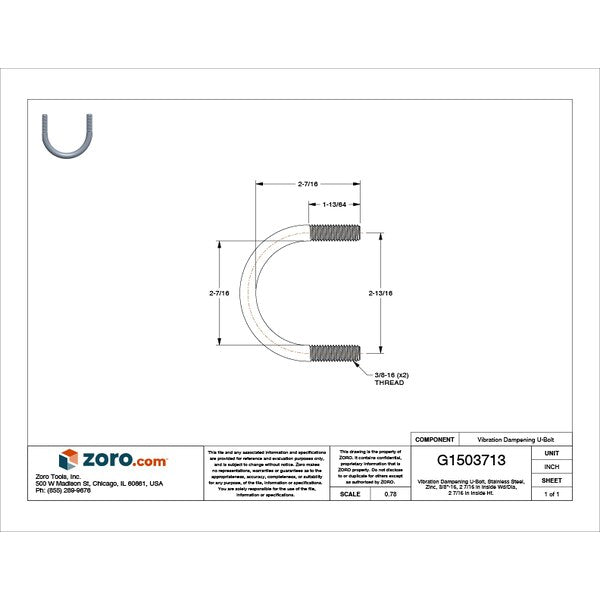 Vibration-Dampening U-Bolt, 3/8
