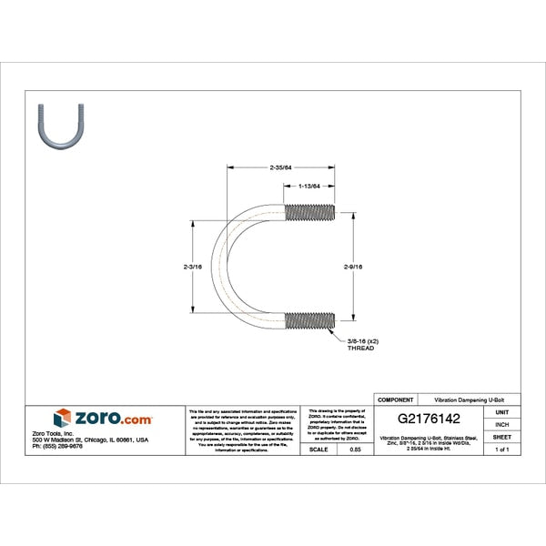 Vibration-Dampening U-Bolt, 3/8