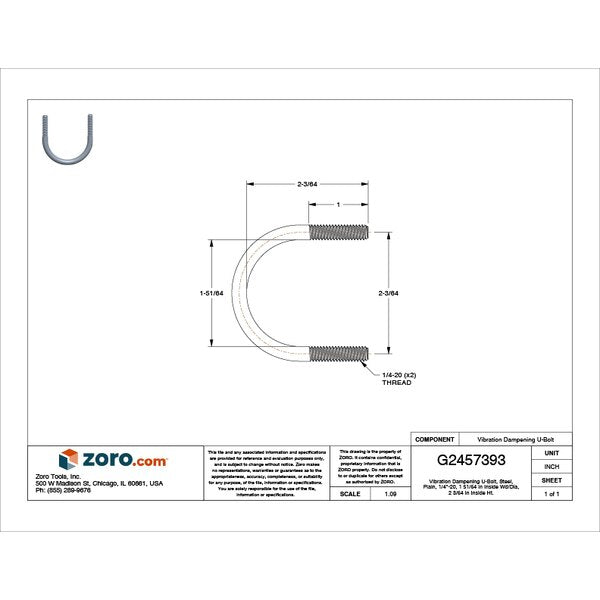 Vibration-Dampening U-Bolt, 1/4