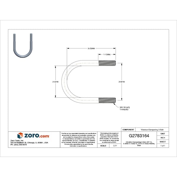 Vibration-Dampening U-Bolt, 3/8
