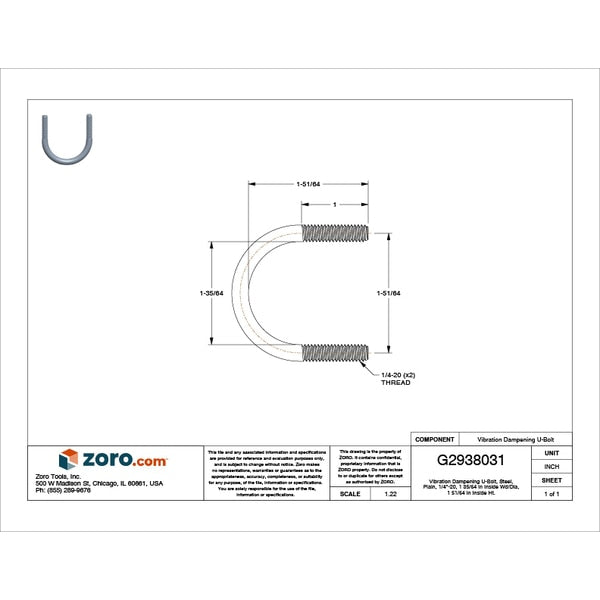 Vibration-Dampening U-Bolt, 1/4