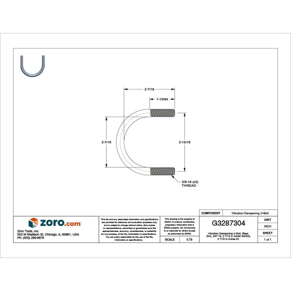 Vibration-Dampening U-Bolt, 3/8