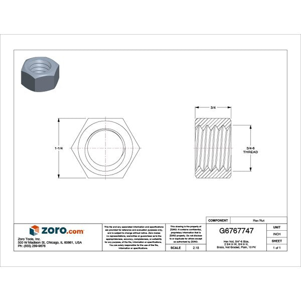 Hex Nut, 3/4