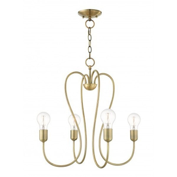 Antique Brass Chandelier, 4 Light