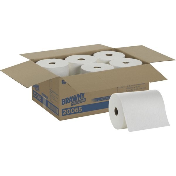 Dry Wipe Roll, D400, Continuous Roll, Double Recreped DRC, 10 in Wide 250 Ft Length, White, 6 Pack