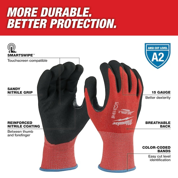 Level 2 Cut Resistant Nitrile Dipped Gloves - Large (12 pair)