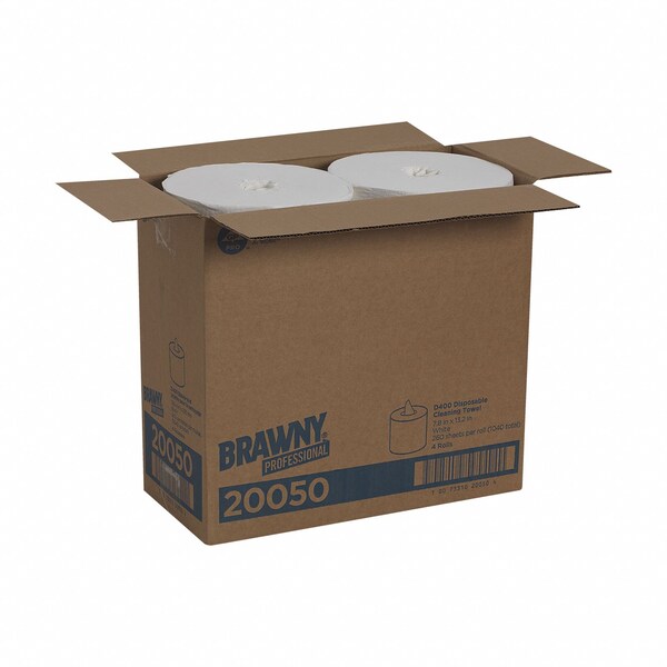 Dry Wipe Roll, Center Pull, Double Recreped DRC, 7 3/4 x 13 1/4 in, 260 Sheets, White, 4 Pack