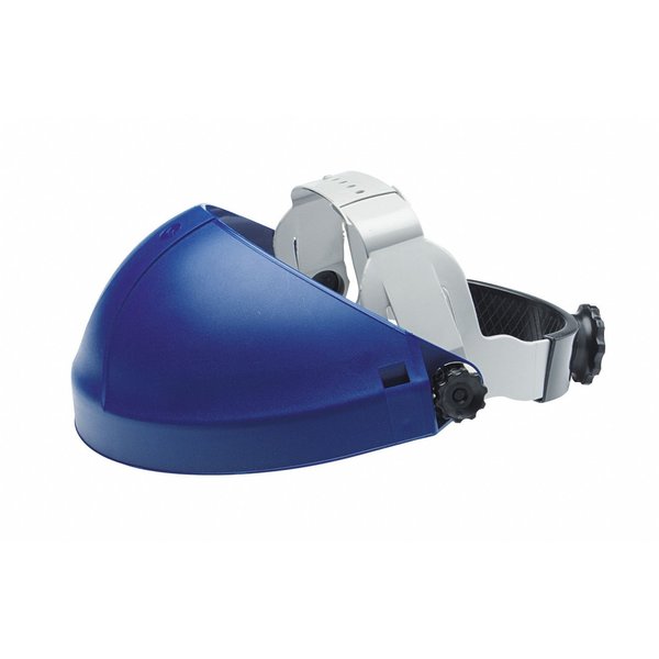 Single Crown Headgear for Faceshield, Thermoplastic, Dielectric Protection, Ratchet, Blue