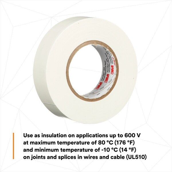 Vinyl Electrical Tape, 165, Temflex, 3/4 in W x 60 ft L, 6 mil thick, White, 1 Pack