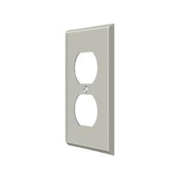 Double Outlet Switch Plate, Number of Gangs: 1 Solid Brass, Brushed Nickel Finish