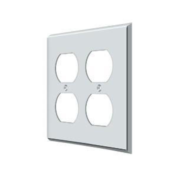 Quadruple Outlet Switch Plate, Number of Gangs: 2 Solid Brass, Polished Chrome Plated Finish