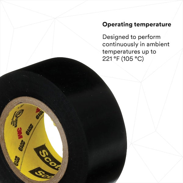 Vinyl Electrical Tape, 3/4 in W x 20 ft L, 7 mil Thick, Black, Scotch Super 33+, 10 Pk