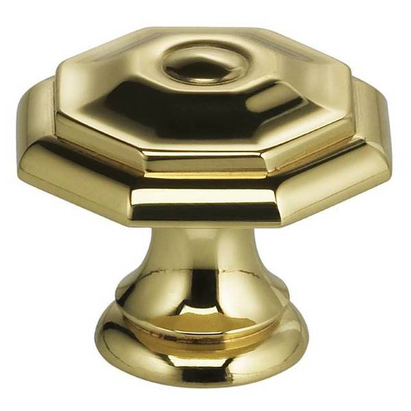 Octagonal Cabinet Knob Bright Brass 1-3/16