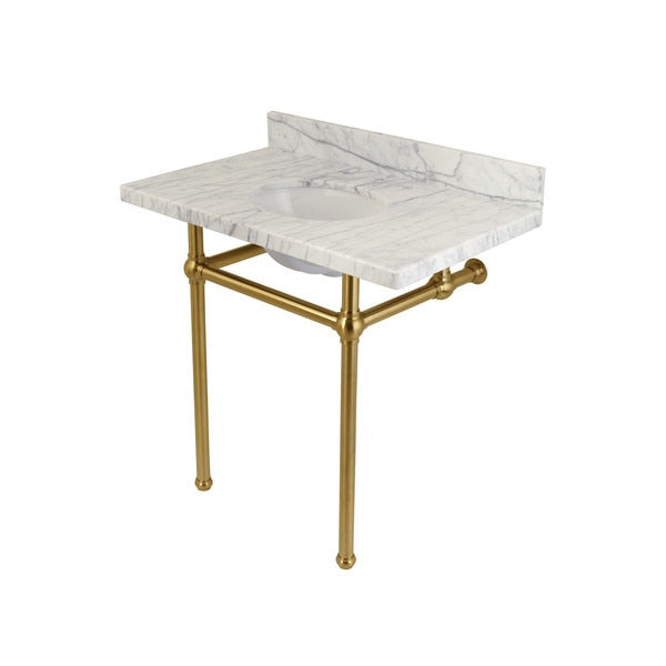 KVPB36MB7 36X22 Carrara Marble Vanity with Sink & Brass Feet Combo