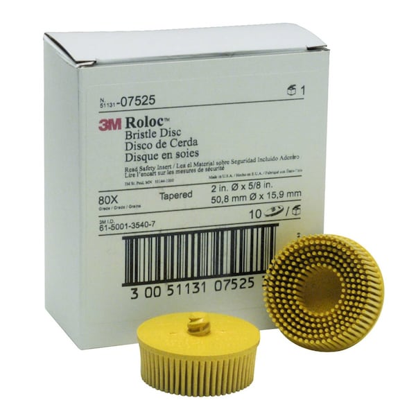 Scotch-Brite Roloc Bristle Discs 80 Grit Medium Yellow, 2