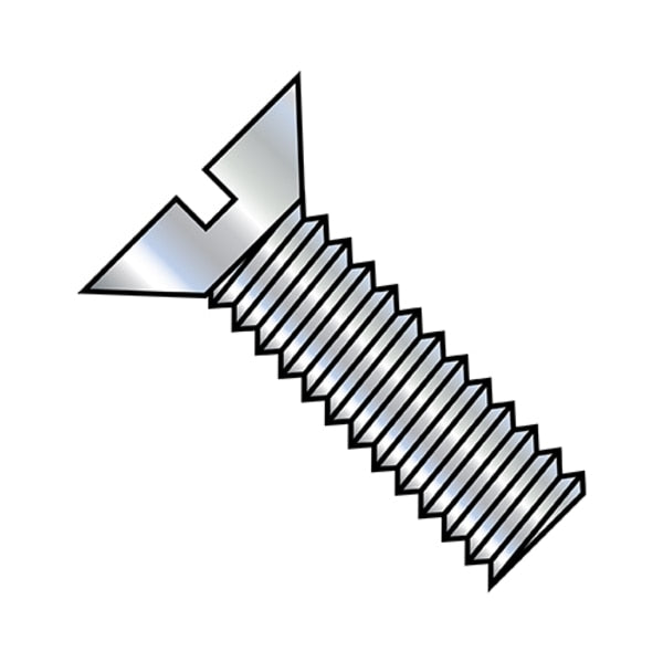 #10-32 x 2-1/4 in Slotted Flat Machine Screw, Zinc Plated Steel, 2000 PK