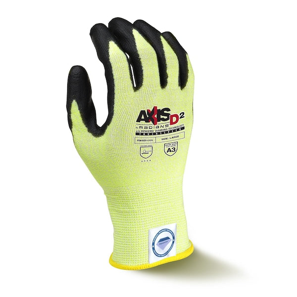 Hi-Vis Cut Resistant Coated Gloves, A3 Cut Level, Polyurethane, XL, 1 PR