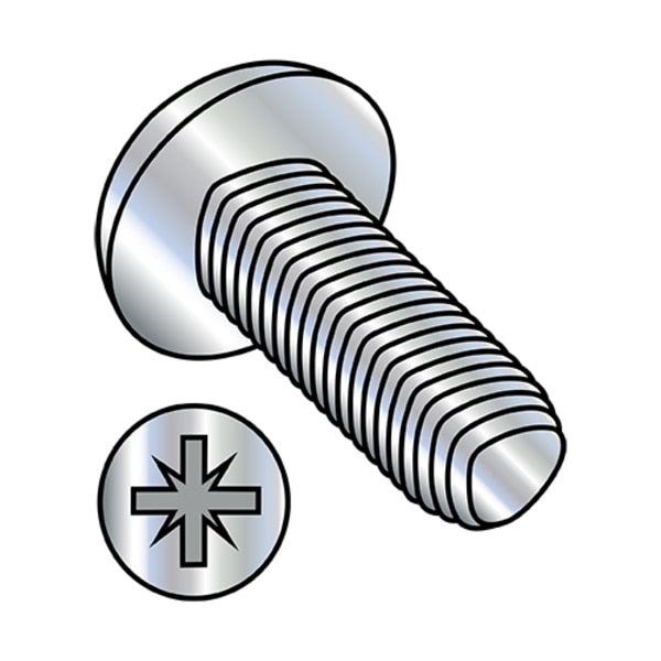 #10-24 x 5/16 in Pozidriv Pan Machine Screw, Zinc Plated Steel, 10000 PK