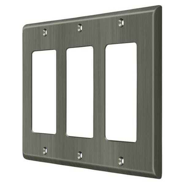 Triple Rocker Switch Plate, Number of Gangs: 3 Solid Brass, Antique Nickel Finish
