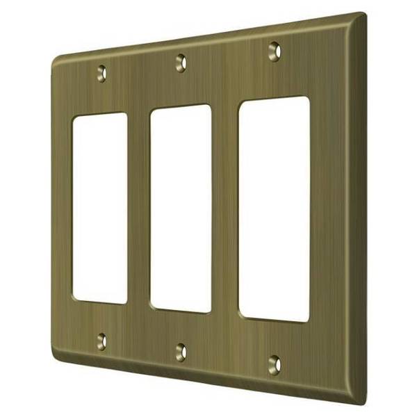 Triple Rocker Switch Plate, Number of Gangs: 3 Solid Brass, Antique Brass Finish