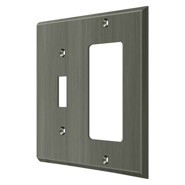 Single Switch/Single Rocker Switch Plate, Number of Gangs: 2 Solid Brass, Antique Nickel Finish