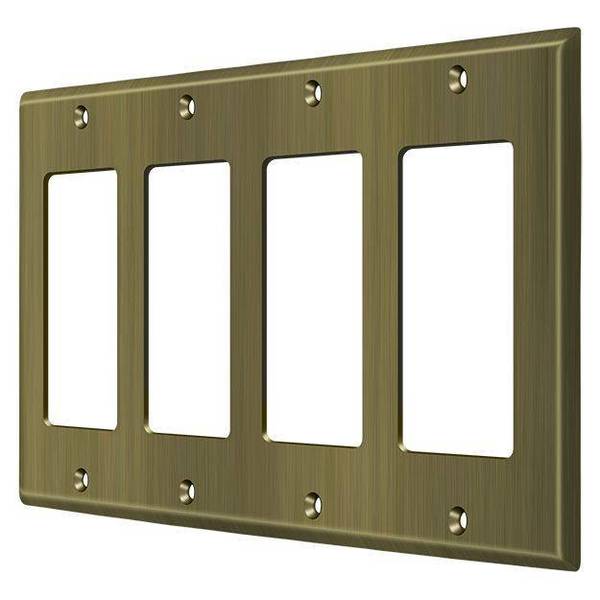 Quadruple Rocker Switch Plate, Number of Gangs: 4 Solid Brass, Antique Brass Finish