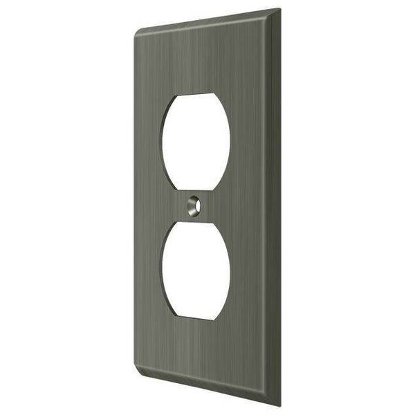 Double Outlet Switch Plate, Number of Gangs: 1 Solid Brass, Antique Nickel Finish