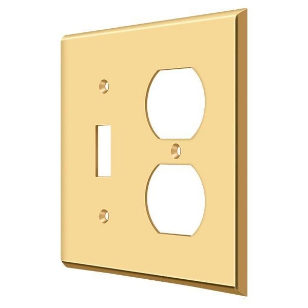 Single Switch/Double Outlet Switch Plate, Number of Gangs: 2 Solid Brass, PVD Polished Brass Finish