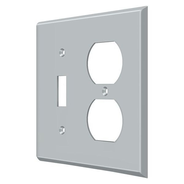 Single Switch/Double Outlet Switch Plate, Number of Gangs: 2 Solid Brass, Brushed Chrome Finish