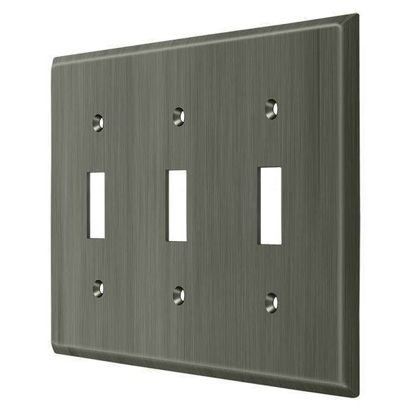 Triple Standard Switch Plate, Number of Gangs: 3 Solid Brass, Antique Nickel Finish