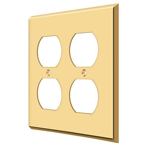 Quadruple Outlet Switch Plate, Number of Gangs: 2 Solid Brass, PVD Polished Brass Finish