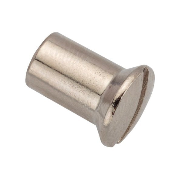 Barrel Nut, #10-32, 7/16 in Brl Lg, 1/4 in Brl Dia, Brass Nickel Plated