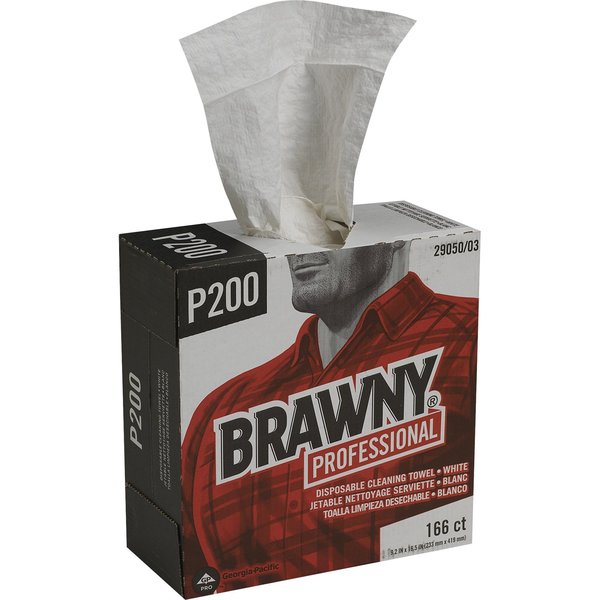 Dry Wipe Brawny Pro P200, Dispenser Box, 9 1/4 in x 16 1/2 in, 166 Sheets, White, 5 Pack