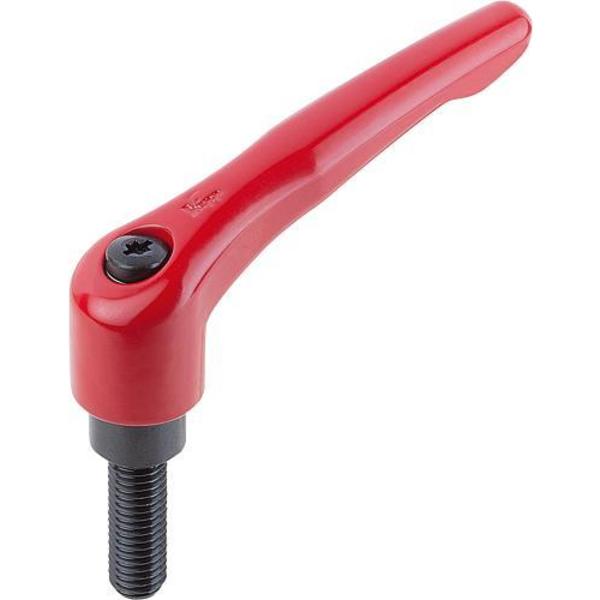 Adjustable Handle, Modern Design, Sz. 2, 3/8-16X60, Die Cast Zinc Red RAL 3003, Comp: Steel