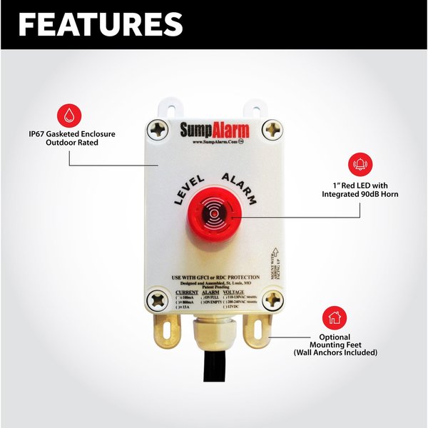 In/Outdoor Pump/High Water Alarm, 120V, 33' Heavy Float